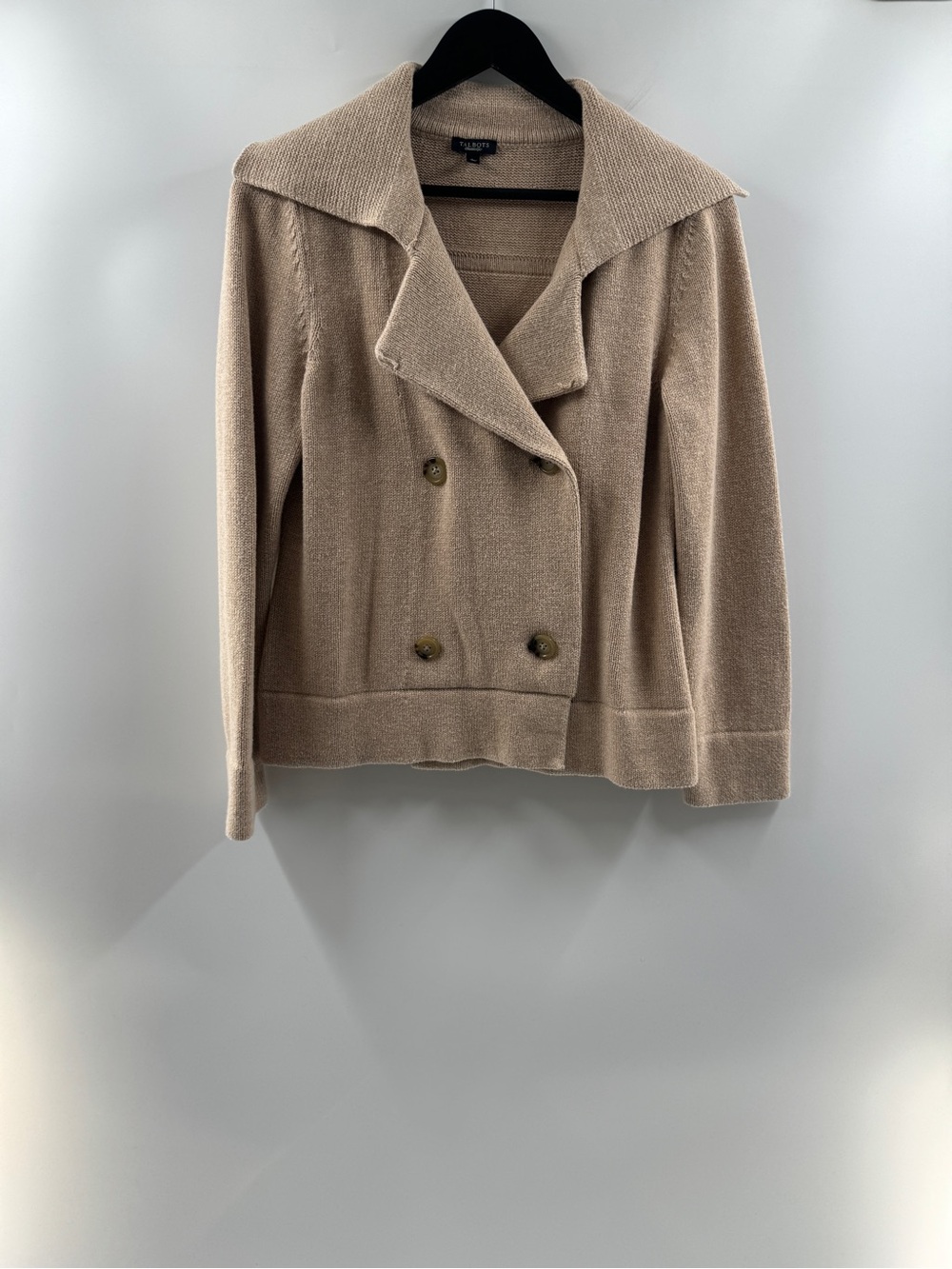 Talbots Tan Double Breasted Knit Blazer Cardigan Sweater Women’s Large